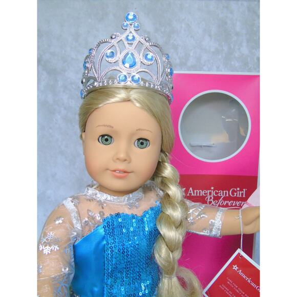 American Girl 18" CAROLINE DOLL + Meet Outfit Book Frozen Elsa Costume Tiara BOX - Picture 4 of 16